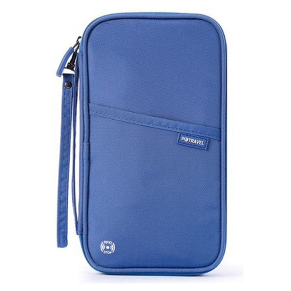 RFID Block Waterproof Travel Passport Credit ID Wallet Purse Case Blocking Document Organizer Bag Card Holder -Blue