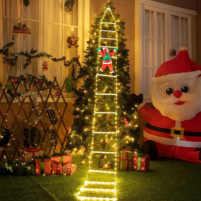 Christmas Decorative Ladder Lights with Santa Claus Xmas Party Decorations for Indoor Outdoor Warm
