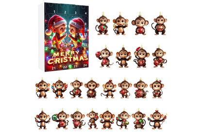 2025 Advent Countdown Calendar Monkey Christmas Hanging Ornaments -Twin Monkeys