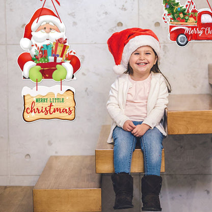 6Pcs Christmas Hanging Door Sign Welcome Sign for Front Door Xmas Party Decorations