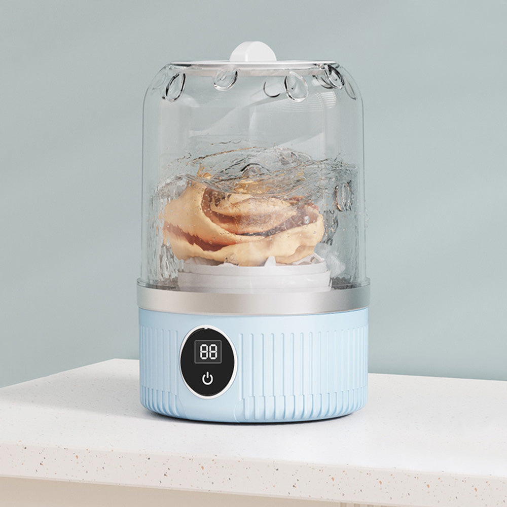 Portable Mini Washing Machine Rechargeable Small Clothes Washer for Travel Use-Blue