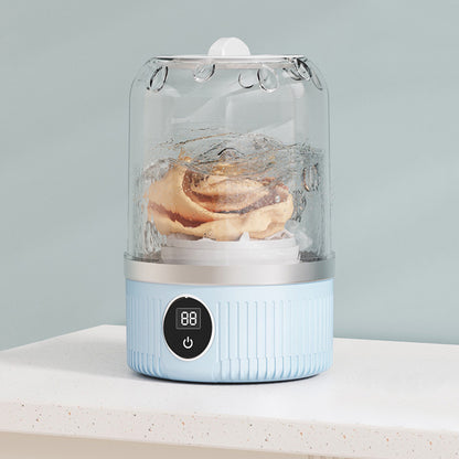 Portable Mini Washing Machine Rechargeable Small Clothes Washer for Travel Use-Blue
