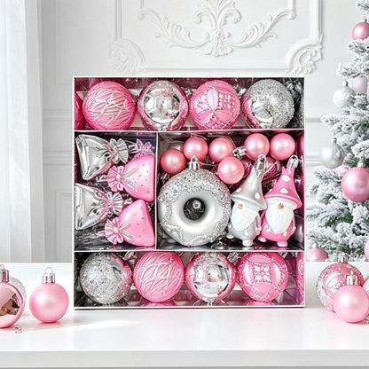 60 Piece Christmas Donut Santa Gnome Ball Hanging Ornament Set - Pink