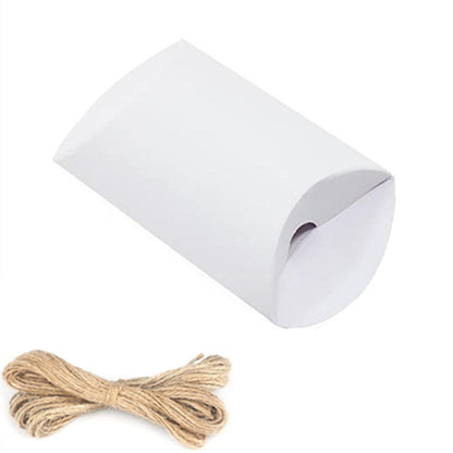 50 Piece Kraft Paper Pillow Gift Boxes with Ribbons - White