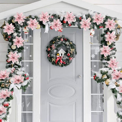 10Pcs Red and Gold Poinsettia Artificial Christmas Flowers ¨C Xmas Tree Ornaments Pink