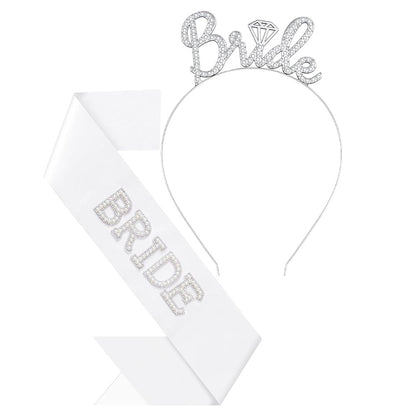 Bride Accessory with Veil Sash and Headband for Bachelorette Party-White