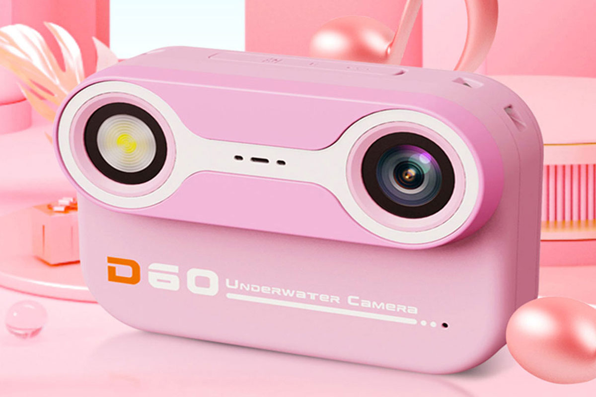 Swimming Camera Kids Digital Underwater Dual-Screen Camera for Swimming Sports Shoots-Pink Color