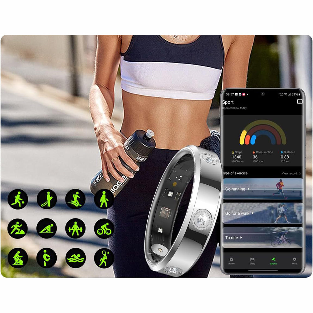 Stainless Steel Smart Ring with Charging Case-Silver