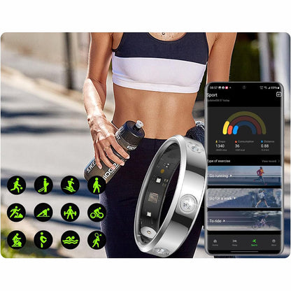 Stainless Steel Smart Ring with Charging Case-Silver