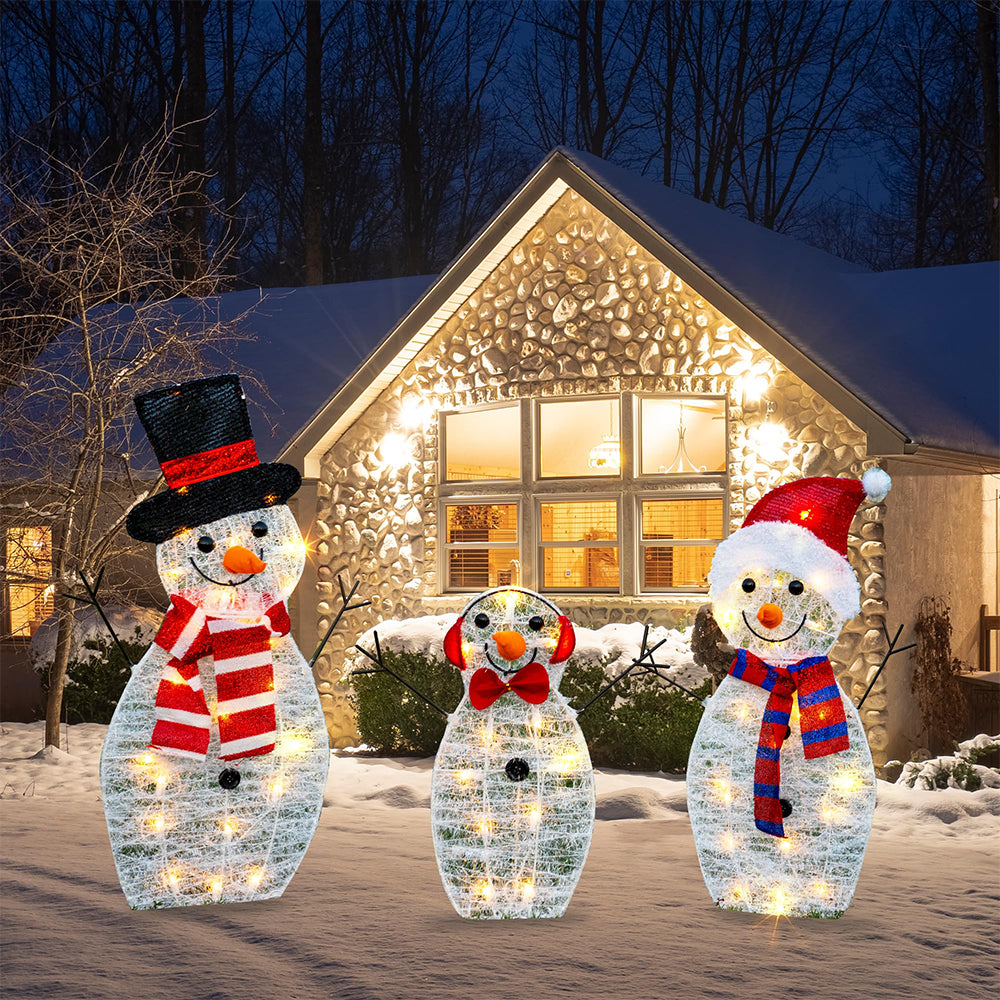 3 Piece Set Snowman Light Stake 2D Christmas Scene Decor