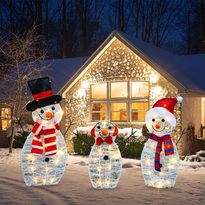3 Piece Set Snowman Light Stake 2D Christmas Scene Decor