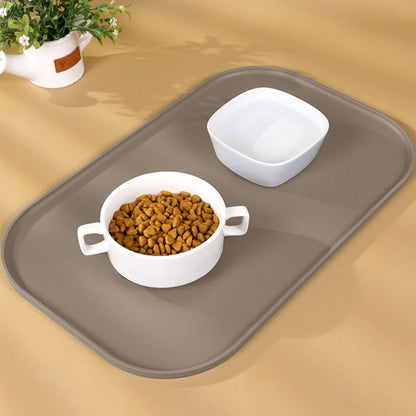 Silicone Pet Feeding Mat Raised Edge Anti-Spill Washable Non-Slip Placemat-Beige
