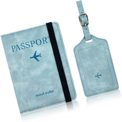 RFID Shield Passport Holder and Luggage Tag Set - Light Blue