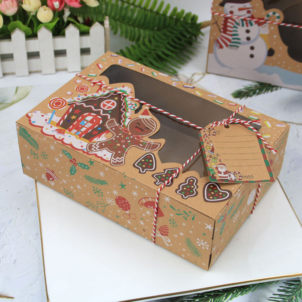12Pcs Set Christmas Cookie Boxes with Clear Window Kraft Paper Candy Boxes