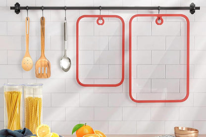 2Pcs Tempered Glass Cutting Board with Non-Slip Edges and Hanging Hole Dishwasher-security