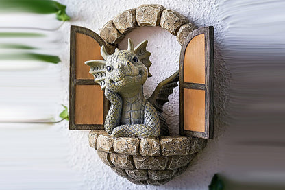 Courtyard Dragon Gate Statue Resin Carving Ornament Window Garden Dragon Meditating Sculpture Decorative Dragon-Style 1