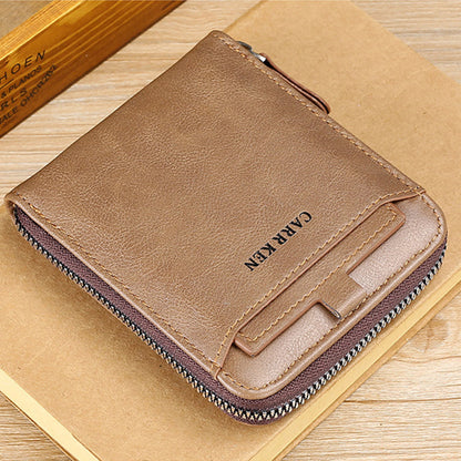 RFID Blocking Wallet Men PU Bifold Credit Card ID Holder Zipper Purse Brown