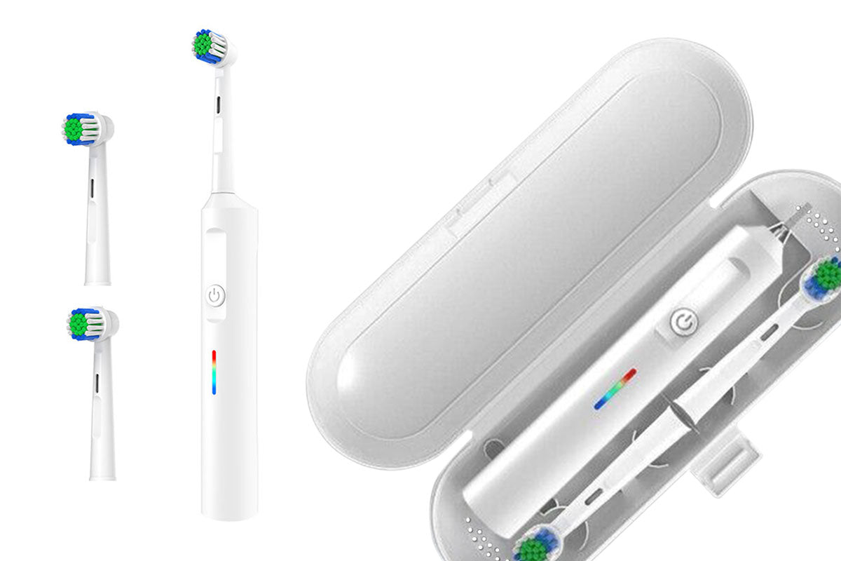 Rotating Electric Toothbrush 3Modes with Travel Case and 2 Brush Heads-White