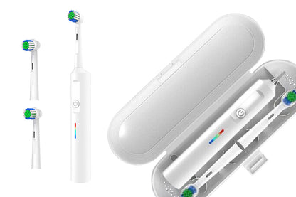 Rotating Electric Toothbrush 3Modes with Travel Case and 2 Brush Heads-White