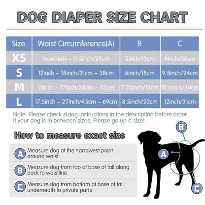 3 Pack Washable Reusable Female Dog Diapers for Heat Cycles