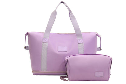 2Pcs Expandable Overnight Travel Duffel Bag Set Weekender Bag with Toiletry Bags -Purple