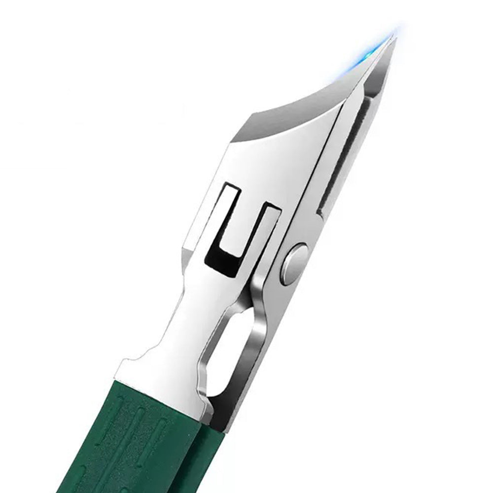 3 Piece Slanted Nail Clipper Set with File and Cleaner Tool - Green