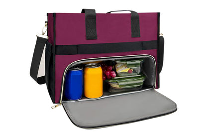 Lunch Tote Bag With Insulated Lunch Box Compartment For Travel Leisure-Wine Red