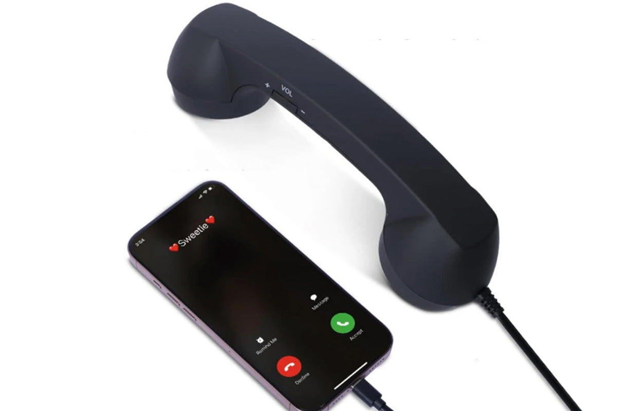 Retro Wired Handheld Telephone Handset with Microphone for Smartphones PC-Black