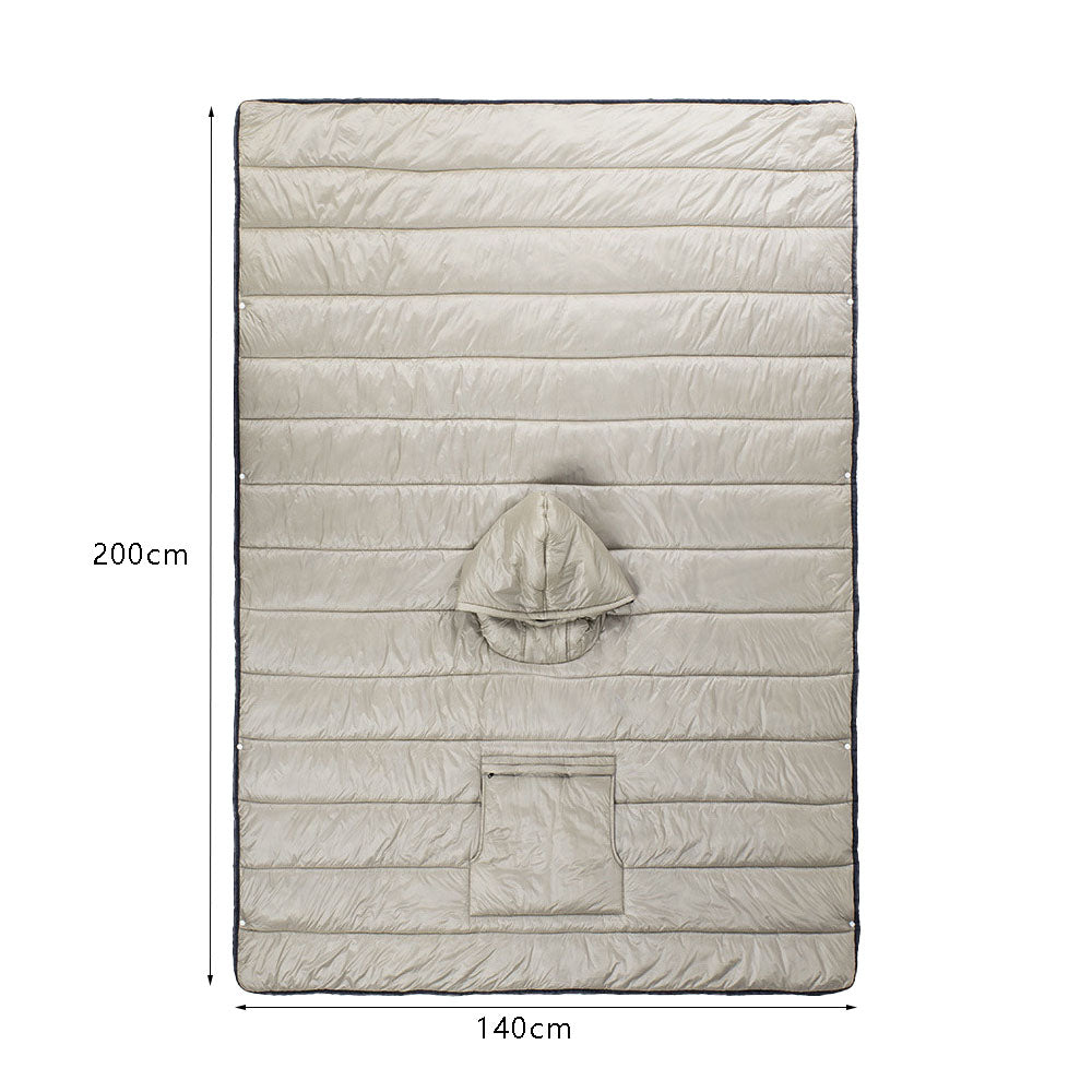 Camping Warm Cloak Cape Poncho Sleeping Bag Wearable Hooded Blanket for Hiking Fishing Outdoor Sport Khaki