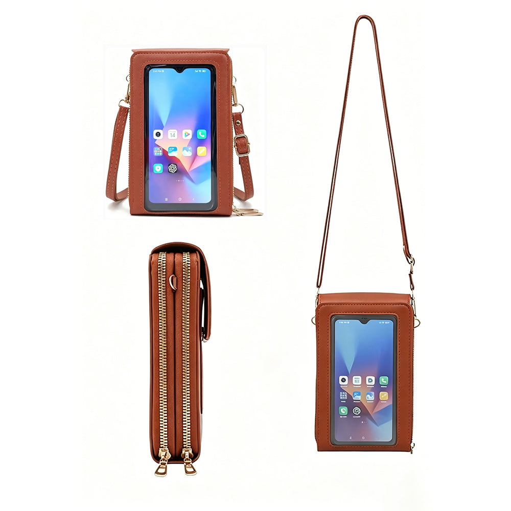 Touchscreen Crossbody Phone Bag Small Purse with Card Slots for Travel-Brown