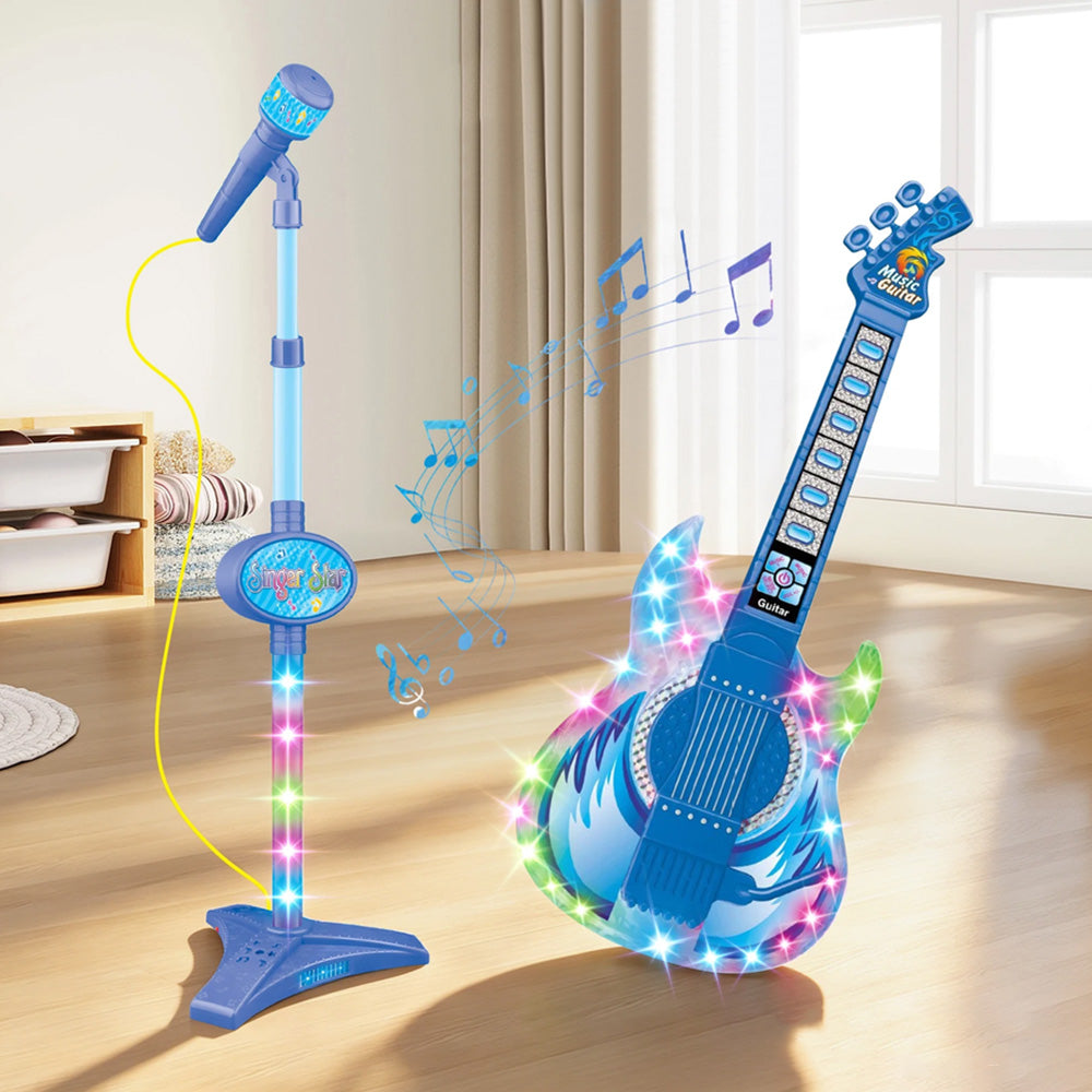 2 in 1 Guitar Microphone Toy with Color Lights for Ages 4 Plus - Blue