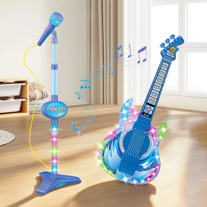2 in 1 Guitar Microphone Toy with Color Lights for Ages 4 Plus - Blue