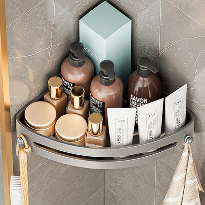 Corner Shower Caddy Punch-Free Wall Mounted Storage Shelf Organizer with Towel Rack for Bathroom Gray