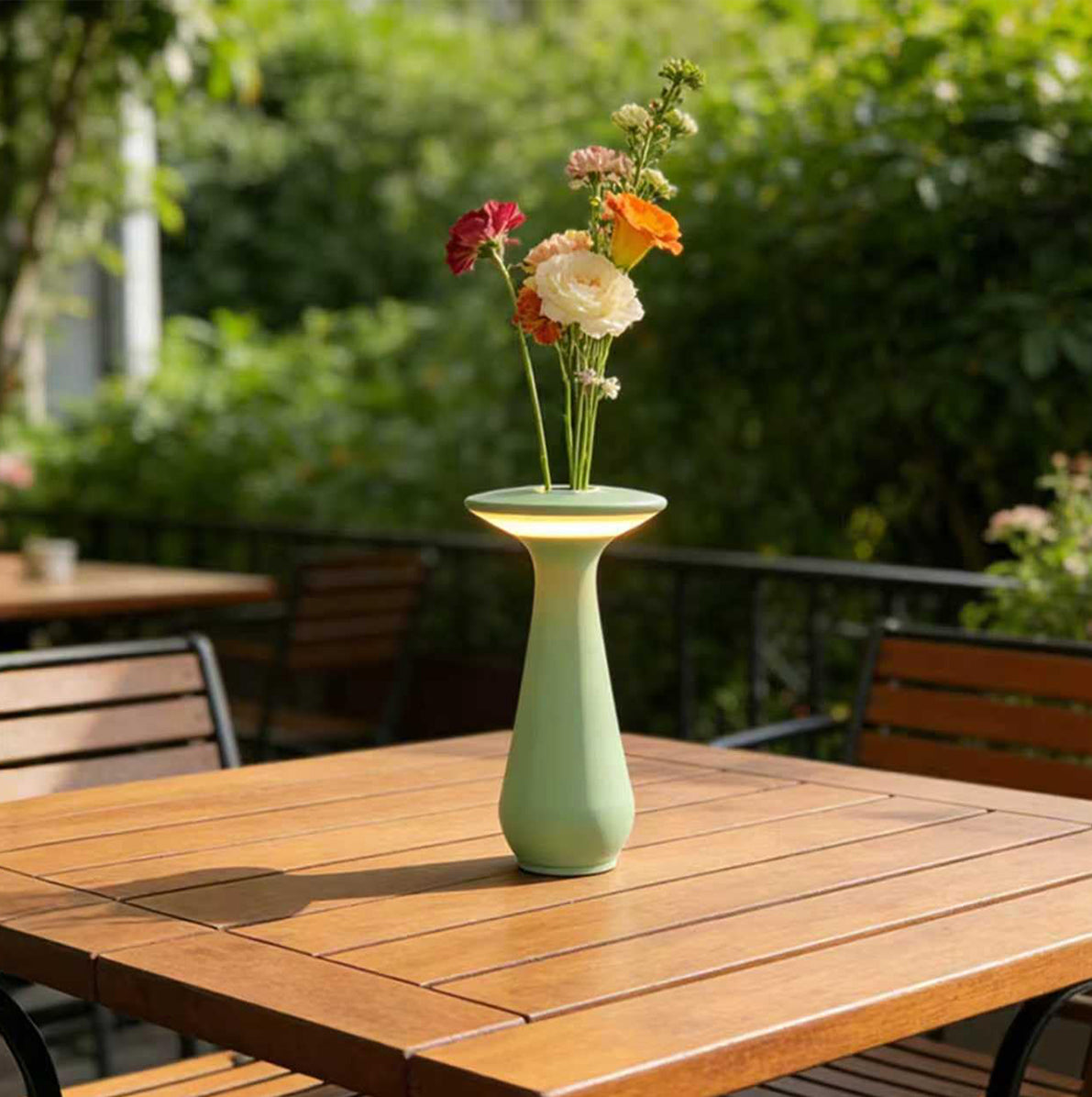 Rechargeable Vase Table Night Light with Warm Dimmable Glow - Green