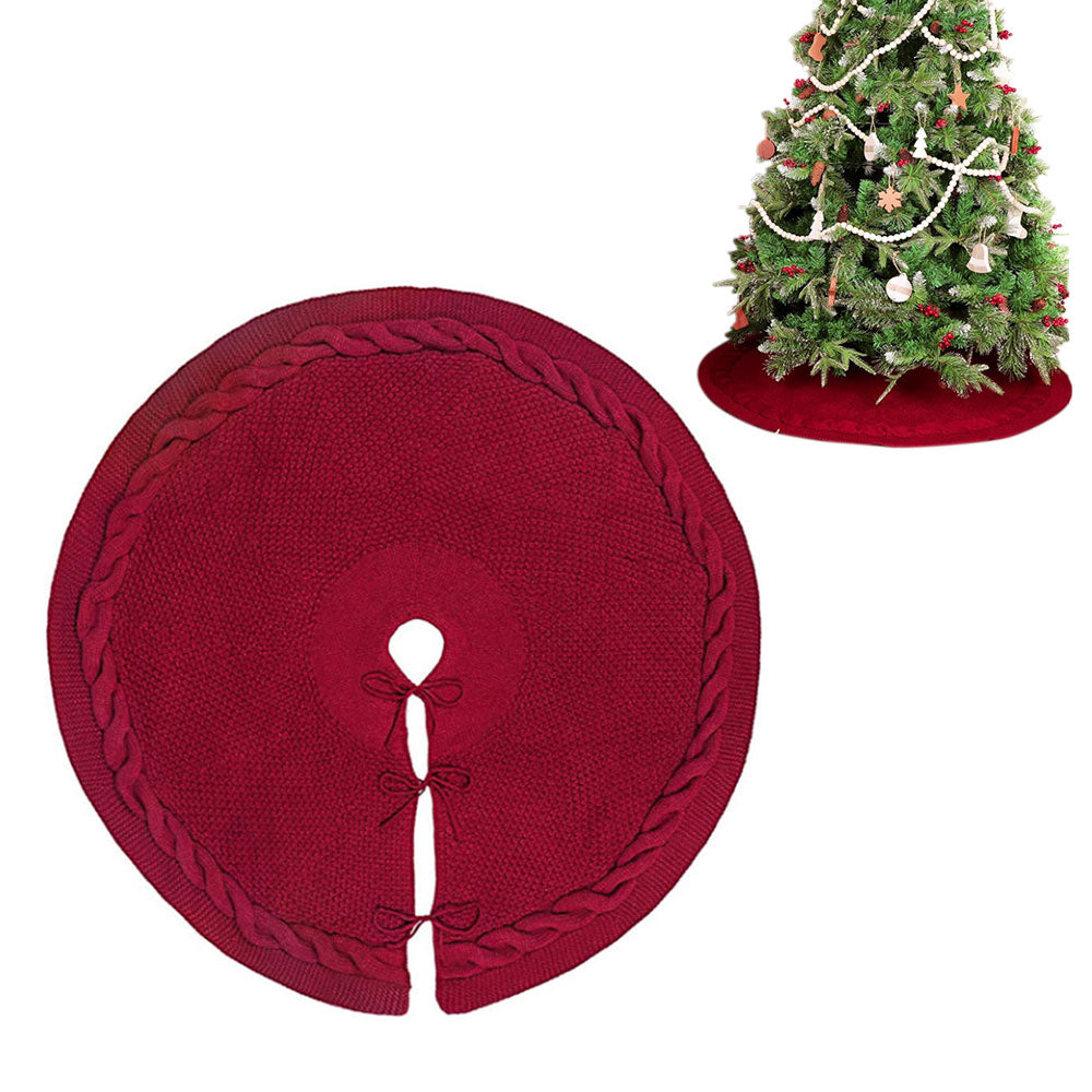 Knitted Christmas Tree Skirt Wine Red Xmas Tree Skirt Knitting Christmas Tree Decorations