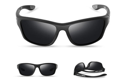 Men Sunglasses Polarized Glasses Fishing Wrap Around Eyewear with Strap and Zippered Case-Black