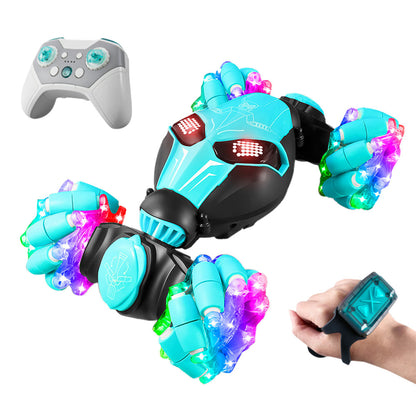 4WD Gesture Sensing RC Stunt Car with Drift Lights & Music Hand-Controlled Toy Blue
