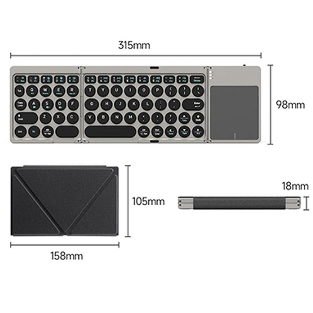 Tri Fold Bluetooth Keyboard with Touchpad Stand