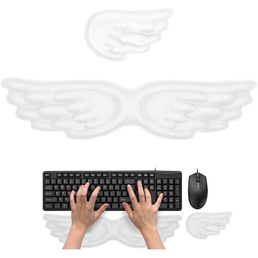 Angel Wing Wrist Rest for Keyboard and Mouse Memory Foam Gaming Wrist Rest-White