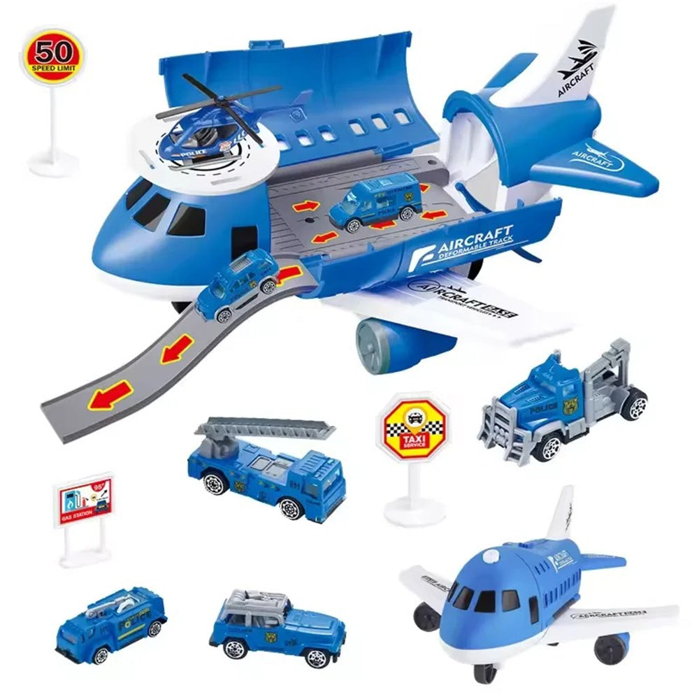 Kids Transformable Airplane Transport Playset Transformable Storage Plane Toy-Blue