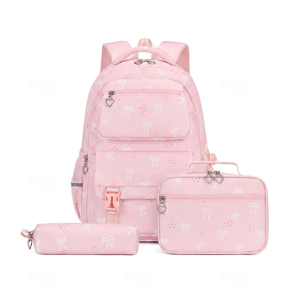 3 Piece Girls School Backpack Set with Lunch Bag Pencil Case - Pink