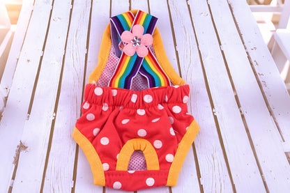 Cute Harness Female Dog Sanitary Pants Reusable Menstrual Diaper-Red