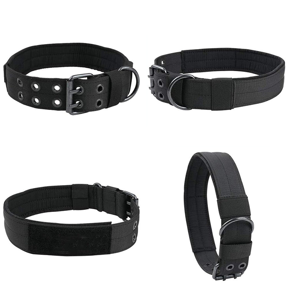 Adjustable Padded Nylon Dog Collar and Leash Set for Large Dogs - Black
