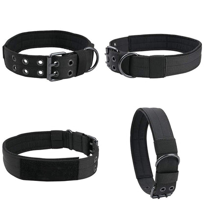 Adjustable Padded Nylon Dog Collar and Leash Set for Large Dogs - Black