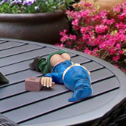 Funny Drunk Dwarf Figurine Garden Gnome Statue Patio Yard Lawn Ornament Decor Blue