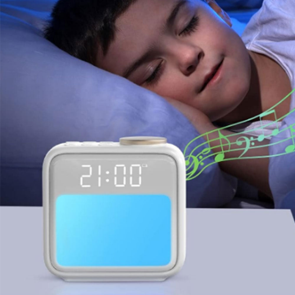 Alarm Clock with RGB Night Light Rechargeable Digital Clock with White Noise Sync
