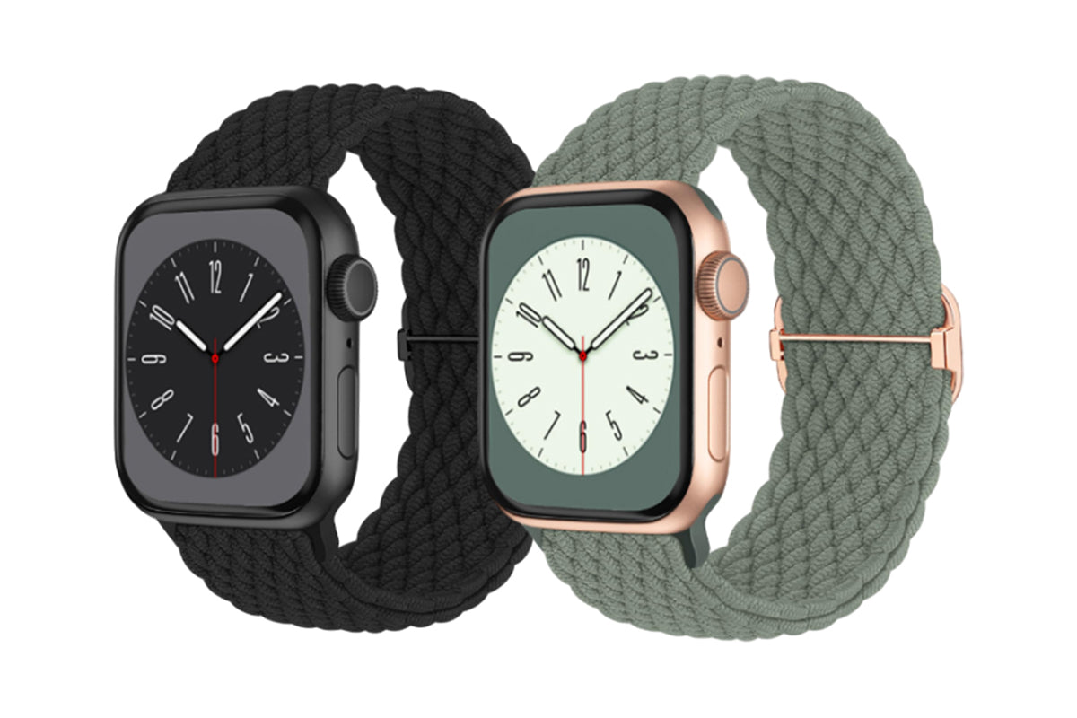2Pcs Adjustable Braided Loop Nylon Strap Compatible With Apple Watch Band-Black And Green