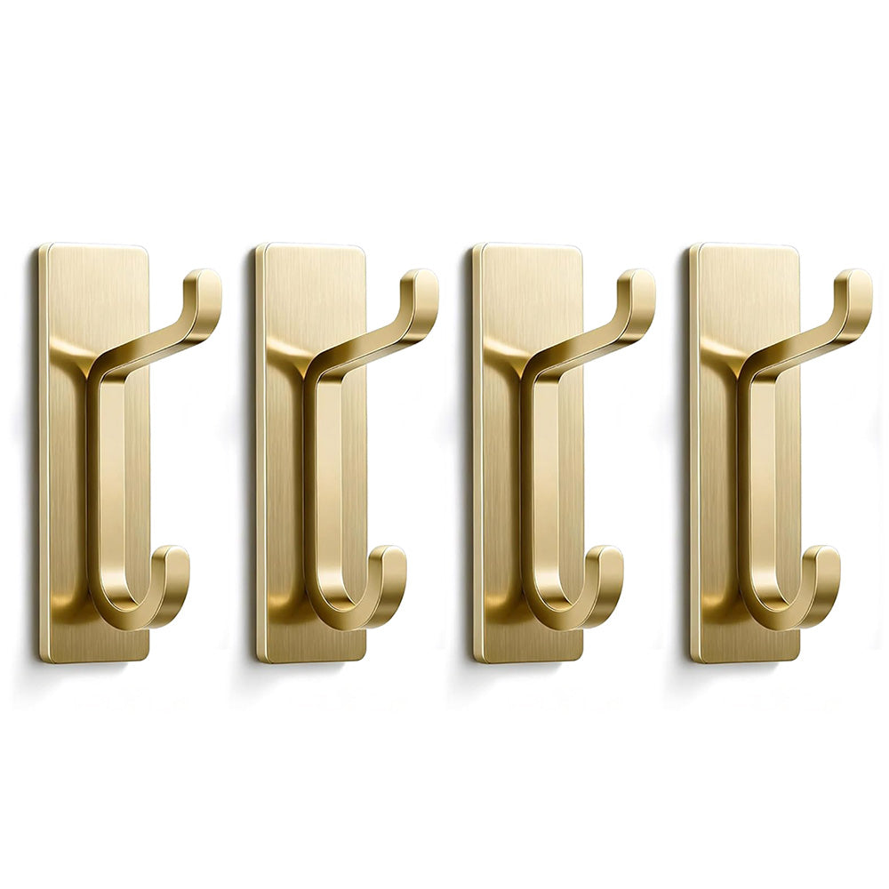 4 Piece Stainless Steel Double Adhesive Hooks - Gold