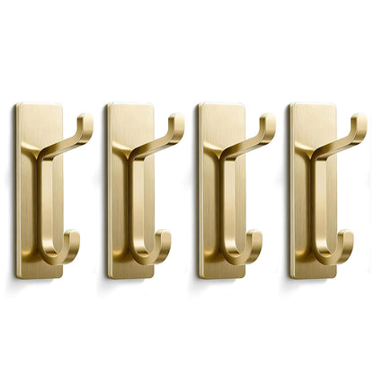 4 Piece Stainless Steel Double Adhesive Hooks - Gold