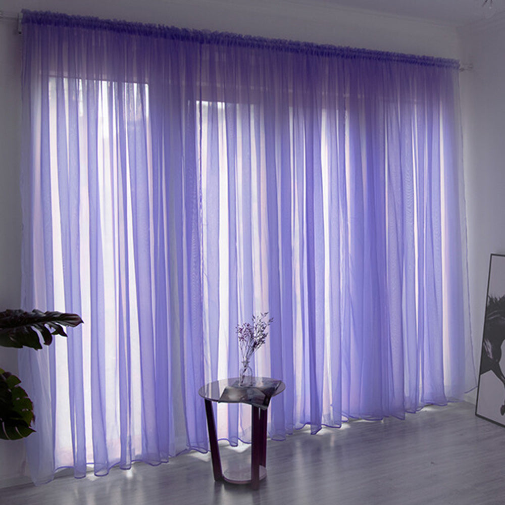 3 Piece Polyester Sheer Rod Pocket Curtains for Window Door  Divider - Purple